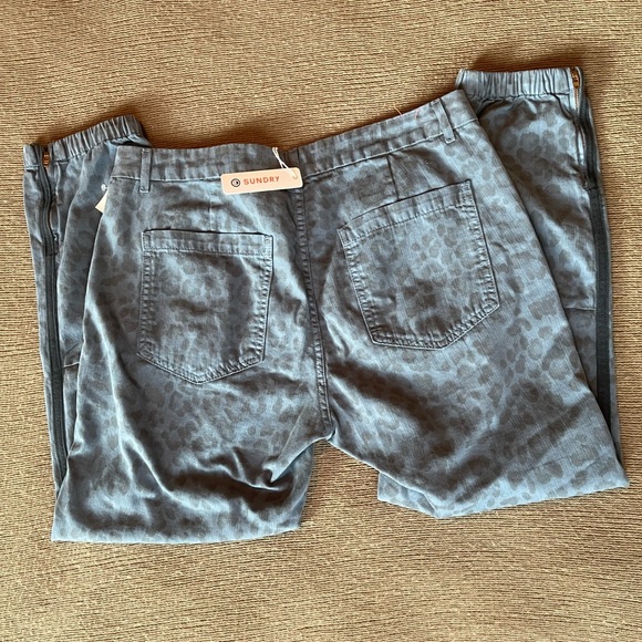 Sundry Leopard Print Cropped Jogger Pants in Dusty Blue - Picture 4 of 5